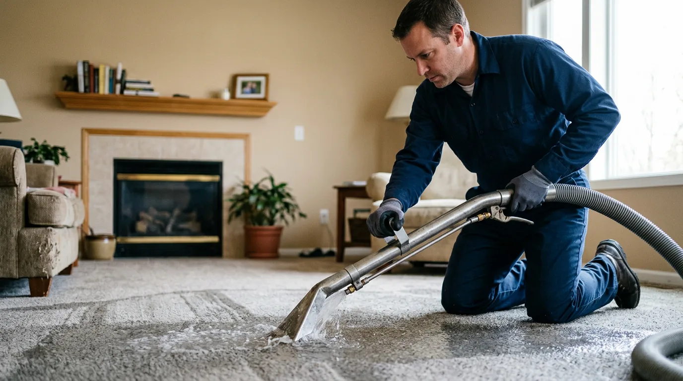 Water damage restoration technician working near Jamaica, IA